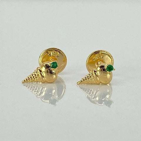 Topos Cono Helado Circon Verde Oro amarillo 18k 0,73 Gr / 4 mm  *
