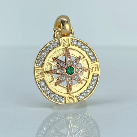 Dije Brujula Circones Blanco Verde Oro amarillo y Oro rosa 18k 4,72 Gr / 2,9 Cm  *