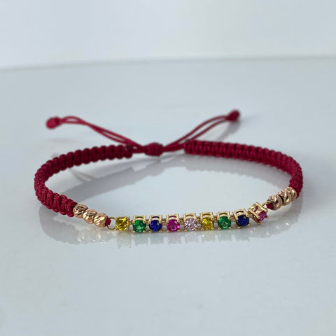 Pulsera tejida Herraje Circones Colores / BD 6uni 3mm / Hilo Rojo Oro amarillo y Oro rosa 1,53 Gr †