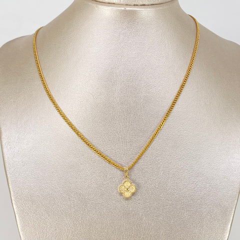 Set Cadena ● Cubana + Dije Trebol Diamantado Oro amarillo 18k 3,65 Gr / 2,5 mm / 45 Cm