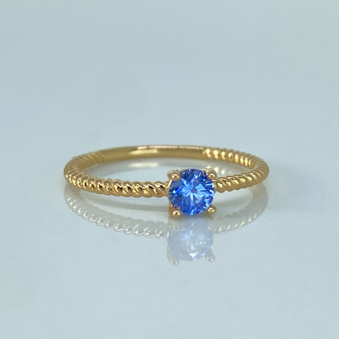 Anillo Solitario Entorchado Circon Azul Oro amarillo / Talla 6 1/4 / 1,57 Gr †