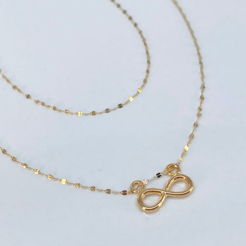 Set Cadena ● Crispeta + Dije Infinito Oro amarillo 18k 0,65 Gr / 1 mm / 50 Cm *