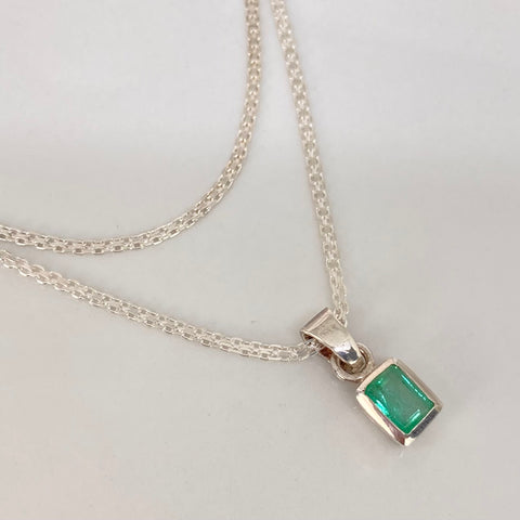 Set Cadena China + Dije Esmeralda Rectangular 60PTS Plata 925 3,26 Gr / 1,6 mm / 50 Cm *