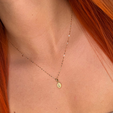 Set Cadena Crispeta + Dije Angel De La Guarda Oro amarillo 18k 0,7 Gr / 1 mm / 50 Cm *
