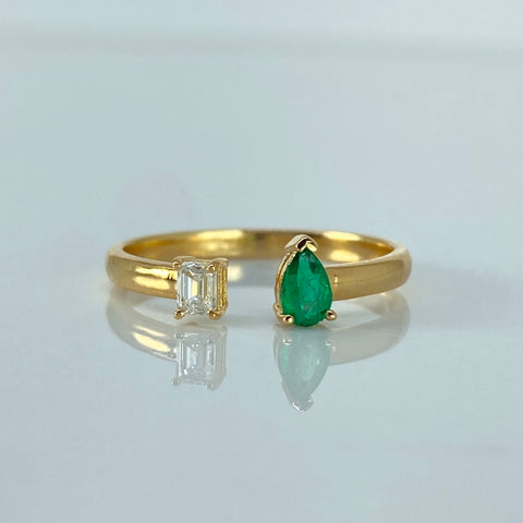 Anillo Esmeralda 12.5PTS Diamante 10.5PTS Oro amarillo / Talla 6 / 1,92 Gr †