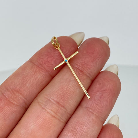 Dije Cruz Circon Celeste Oro amarillo 18k 0,8 Gr / 3,5 Cm *