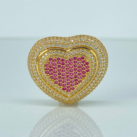 Dije Corazon Circones Blancos Fucsias Oro amarillo 7,75 Gr / 2,5 Cm *
