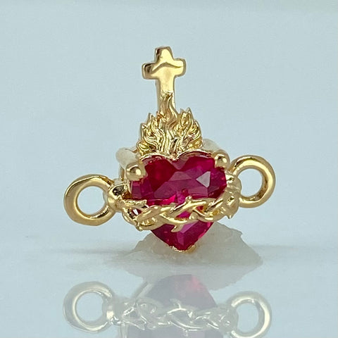 Herraje Corazon Circon Fucsia Oro amarillo 0,85 Gr / 1,3 Cm *