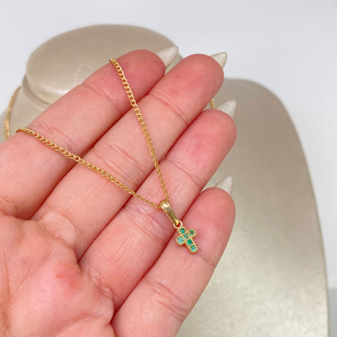 Cadena ● Cubana + Dije Esmeralda Oro amarillo 18k 1,9 Gr / 1,5 mm / 45 Cm *