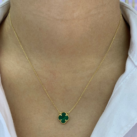 Cadena Italy Rolon + Trebol Verde Oro amarillo 18k +3 / 2,10 Gr / 46 Cm *