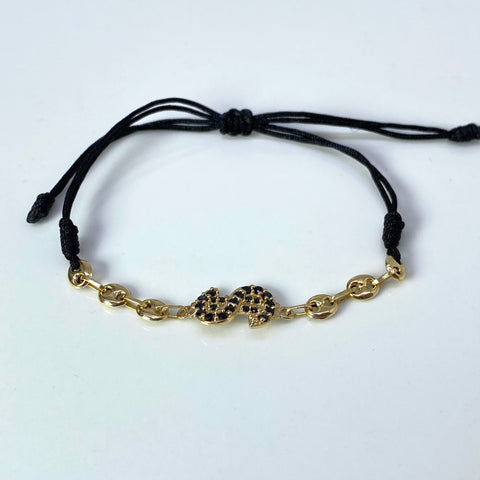Pulsera tejida Signo Peso $ Hilo Negro Oro amarillo 18k 2,73 Gr †