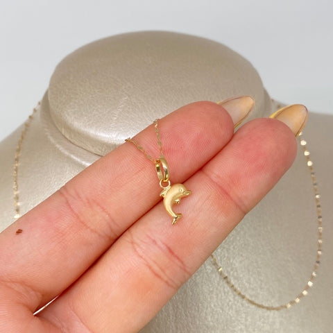 Set Cadena ● Crispeta + Dije Delfin Oro amarillo 18k 0,6 Gr / 1 mm / 45 Cm †