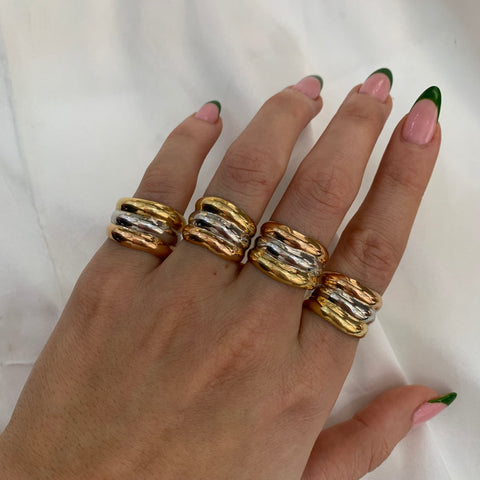 Anillo 3 Lineas Talla 9 1/2 Tres Oros 18k /2,61 Gr