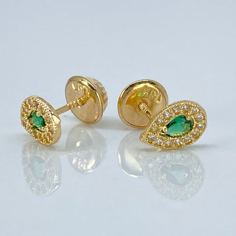 Topos Lagrima Circones Verde Blancos Oro amarillo 18k 0,85 Gr / 5,2 mm †