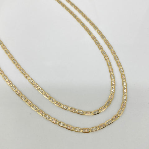 Cadena ● Escalera Plana Diamantada Tres oros 18k 6,35 Gr / 2,5 mm / 60 Cm †
