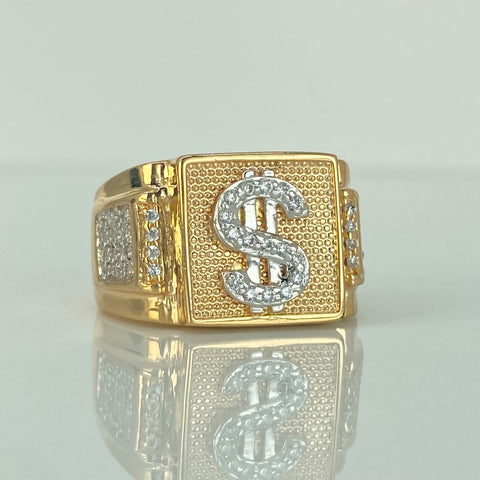 Anillo Signo Dolar Circones Blancos Oro amarillo 18k / Talla 10 1/4 / 7,23 Gr *