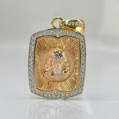 Dije Placa Rostro Cristo Circones Blancos Oro blanco y Oro rosa 18k 6,05 Gr / 3,5 Cm  †