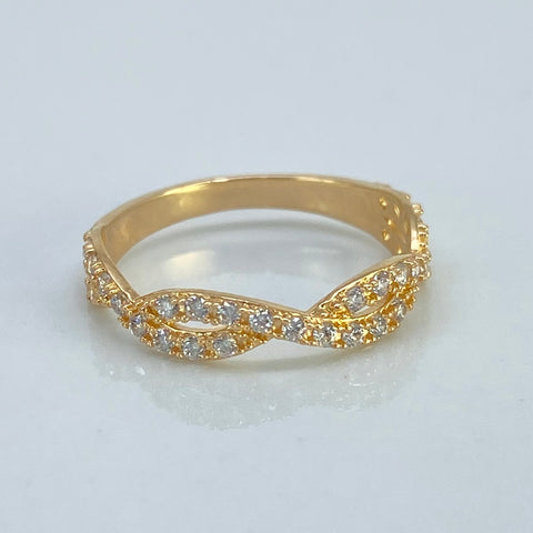 Anillo  Cruzado Circones Blancos Oro amarillo 18k / Talla 5 3/4 / 1,75 Gr