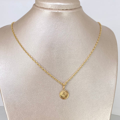 Set Cadena ● Rolon + Dije Virgen Milagrosa Oro amarillo 18k 3,05 Gr / 2,2 mm / 60 Cm
