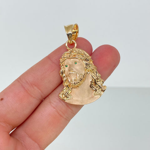 Dije Jesus Circones Verdes Oro amarillo 5,81 Gr / 4,3 Cm †