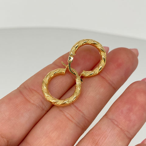Candongas Entorchadas Lineas Punteadas Oro amarillo 18k 1,7 Gr / 1,9 Cm †