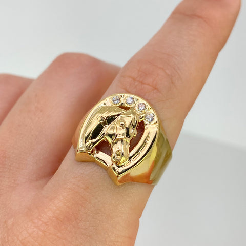 Anillo Herradura Caballo Circones Blancos Oro amarillo 18k / Talla 10 3/4 / 3,16 Gr