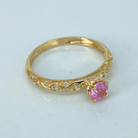 Anillo Solitario Circones Blancos Rosa Oro amarillo / Talla 6 3/4 / 2,15 Gr