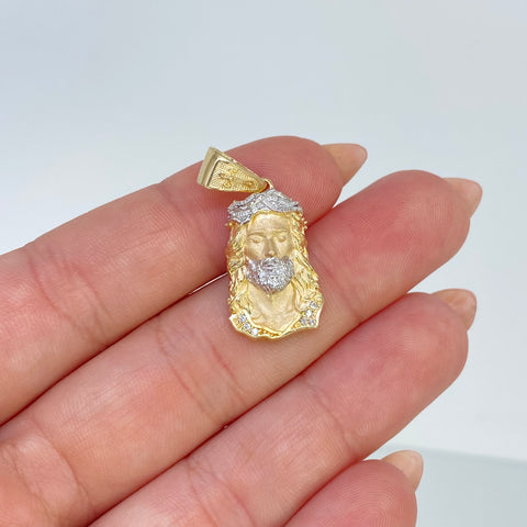 Dije Rostro Cristo Jesus Circones Blancos Oro amarillo y Oro blanco 18k 3,72 Gr / 2,8 Cm  †