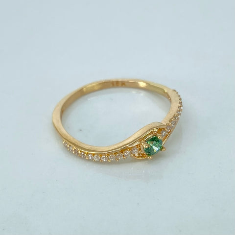 Anillo Solitario Circones Blancos Verde Oro amarillo / Talla 7 1/4 / 1,8 Gr †