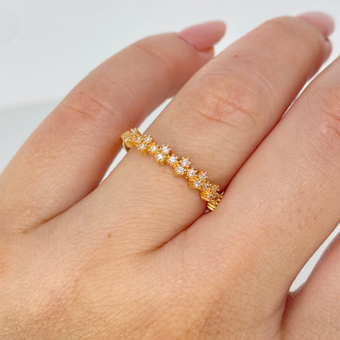 Anillo Churumbela Circones Blancos Flores Oro amarillo / Talla 7 1/2 / 1,5 Gr †