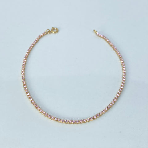Pulso ● Mini Tennis Circones Rosados Oro amarillo 18k +4 / 1,9 Gr / 1,5 mm / 17,7 Cm †