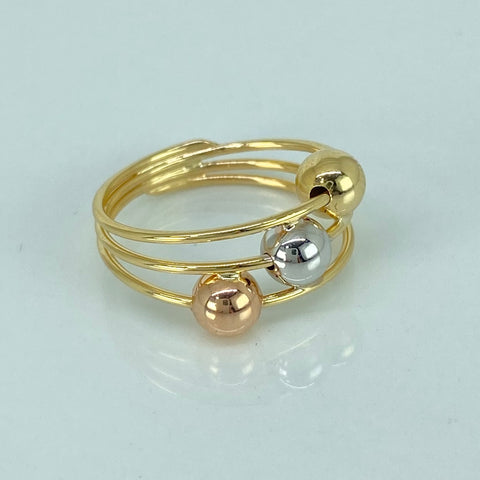 Anillo Bolas Lisas 5mm Tres oros 18k / Talla 5/6 / 2,1 Gr *