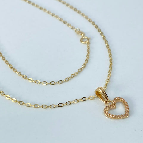 Set Cadena ● Rolon + Dije Corazon Circones Amarillos Oro amarillo 18k 1,58 Gr / 1,5 mm / 50 Cm *