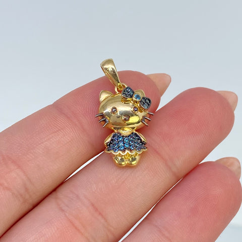 Dije Caricatura Gato Circones Azules Oro amarillo 18k 2,8 Gr / 2,5 Cm  *