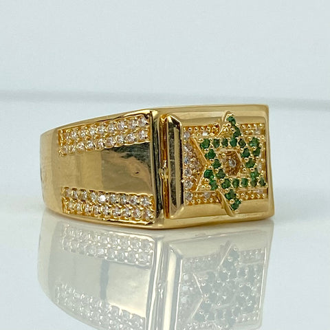 Anillo Estrella David Circones Verdes Oro amarillo 18k / Talla 11 1/4 / 8,16 Gr