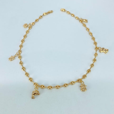 Tobillera GC Dijes Mariposa/Mariquita/Delfin/Vaca/Elefante/Oso Oro amarillo 3,95 Gr / 3,3 mm / 25,5 Cm