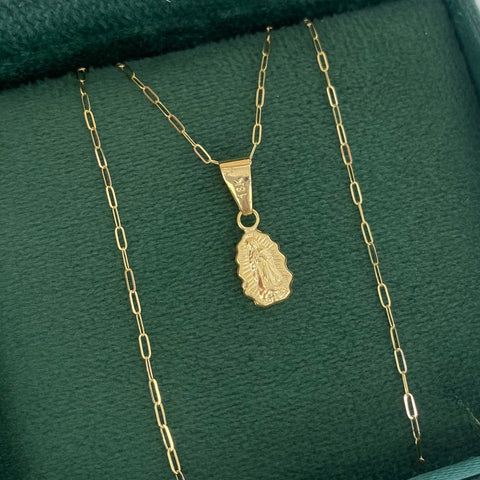 Set Cadena ● Mini Cajón + Contorno Virgen Guadalupe Oro amarillo 18k 1,25 Gr / 1,1 mm / 45 Cm *