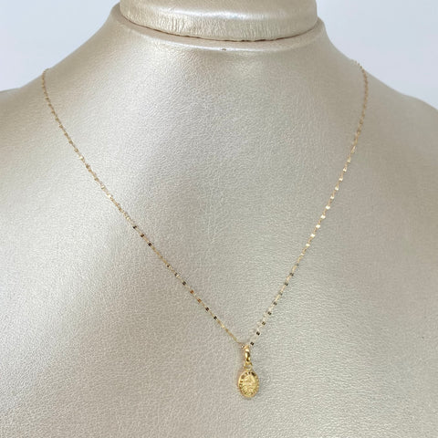Set Cadena ● Crispeta + Dije Virgen Del Carmen Oro amarillo 18k 0,65 Gr / 1 mm / 45 Cm †