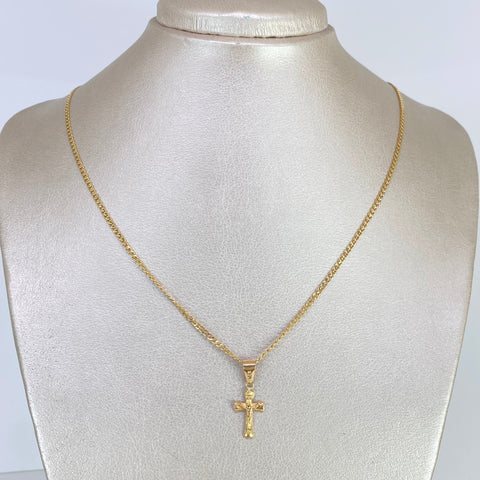 Set Cadena ● Cubana + Dije Cruz Cristo Oro amarillo 18k 2,66 Gr / 2 mm / 60 Cm *