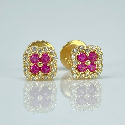 Topos Trebol Circones Blancos Fucsias Oro amarillo 18k 1 Gr / 5,6 mm *