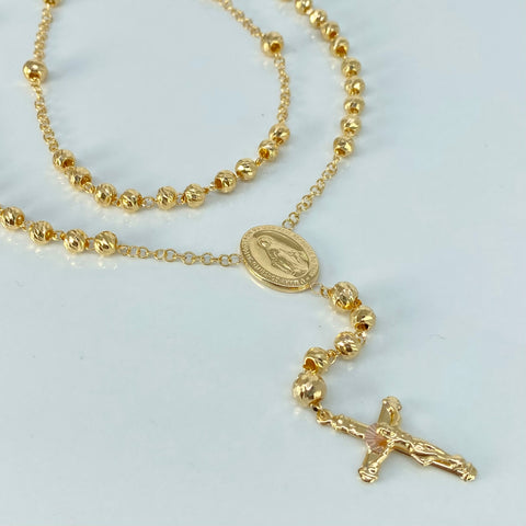 Rosario Virgen Milagrosa Bolas Diamantadas 6/5mm Oro amarillo 14,4 Gr / 60 Cm †