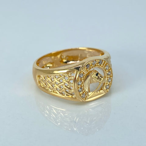 Anillo Caballo Circones Blancos Negro Oro amarillo / Talla 8 1/2 / 4,25 Gr