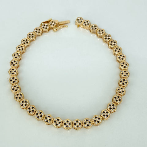 Pulso Tennis Circones Blancos Negros NAC ESP Oro amarillo 18k +1 / 15,66 Gr / 5,5 mm / 18,5 Cm †