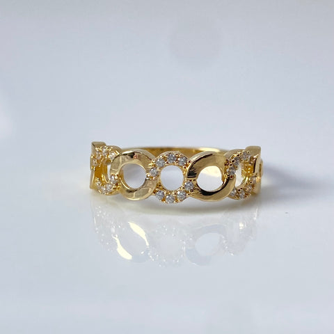 Anillo Cubano Circones Blancos Oro amarillo 18k / Talla 7 / 2,10 Gr