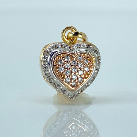 Dije Corazon Circones Blancos Tres oros 18k 1,95 Gr / 1,9 Cm †