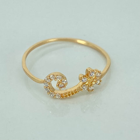 Anillo Flor Linea Curva Circones Blancos Oro amarillo 18k / Talla 6 1/4 / 0,85 Gr