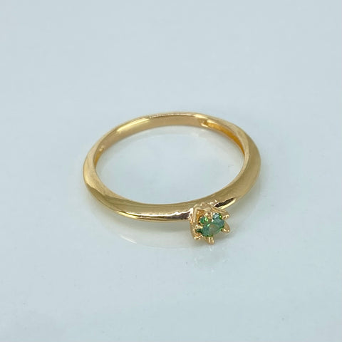 Anillo Solitario Circon Verde Oro amarillo / Talla 6 / 1,55 Gr †