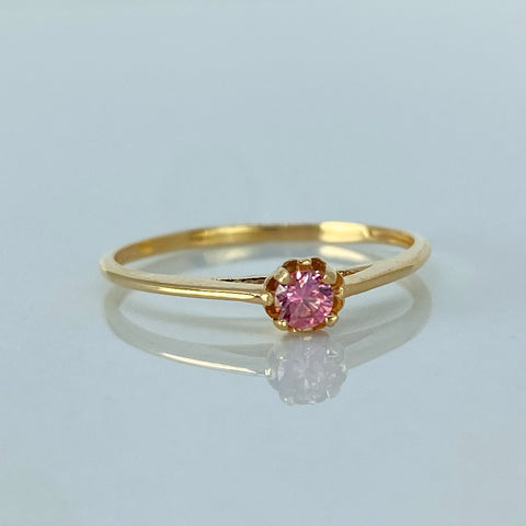 Anillo Solitario Circon Rosa Oro amarillo / Talla 7 / 1,02 Gr