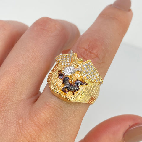 Anillo San Miguel Arcangel Circones Blancos Oro amarillo 18k / Talla 10 1/2 / 8,55 Gr
