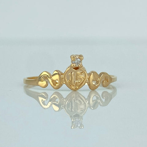 Anillo 15 Años Circon Blanco Oro amarillo 18k / Talla 6 3/4 / 1,05 Gr
